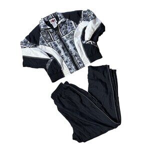 Vintage 90s Womens Wind Suit Petite Large Active Frontier Black White Jacket